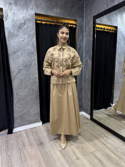 Qupra Nakışlı Taş İşlemeli Takım CAMEL - 2
