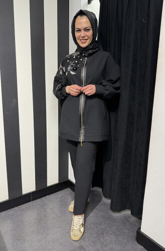 Qupra Omuzu Aksesuarlı Takım SİYAH