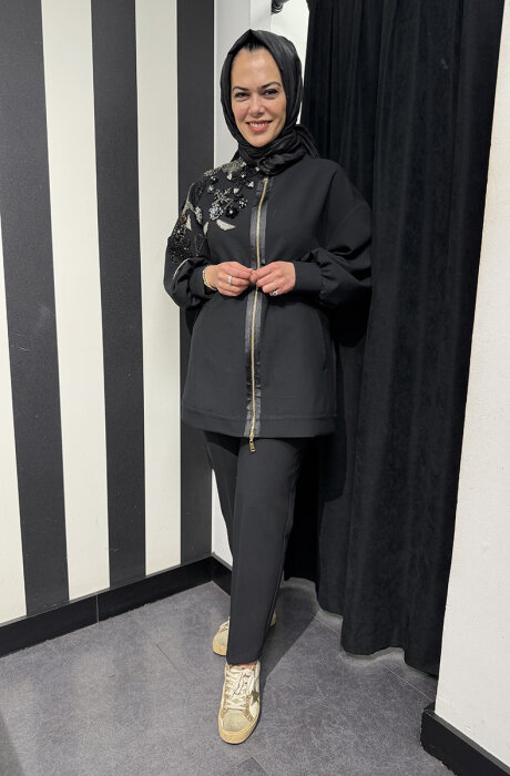 Qupra Omuzu Aksesuarlı Takım SİYAH - 1