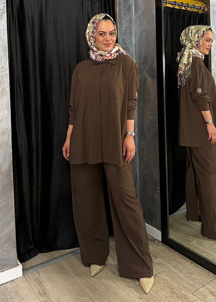 Qupra Önü Çıtçıtlı Pantolonlu Takım KAHVE - 6