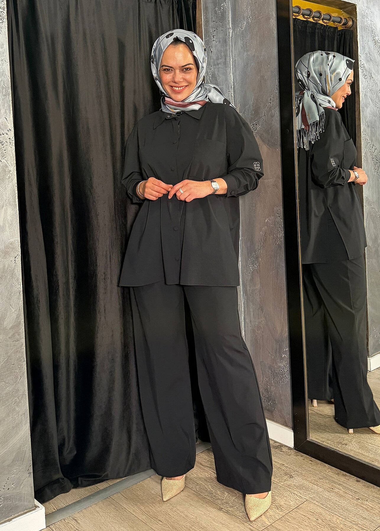 Qupra Önü Çıtçıtlı Pantolonlu Takım SİYAH - 4
