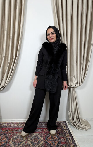 Qupra Önü Kürklü Pantolonlu Takım SİYAH - 2