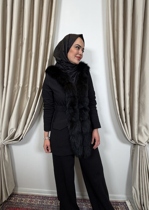 Qupra Önü Kürklü Pantolonlu Takım SİYAH - 3