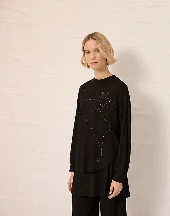 Qupra Önü Taşlı Penye Takım SİYAH