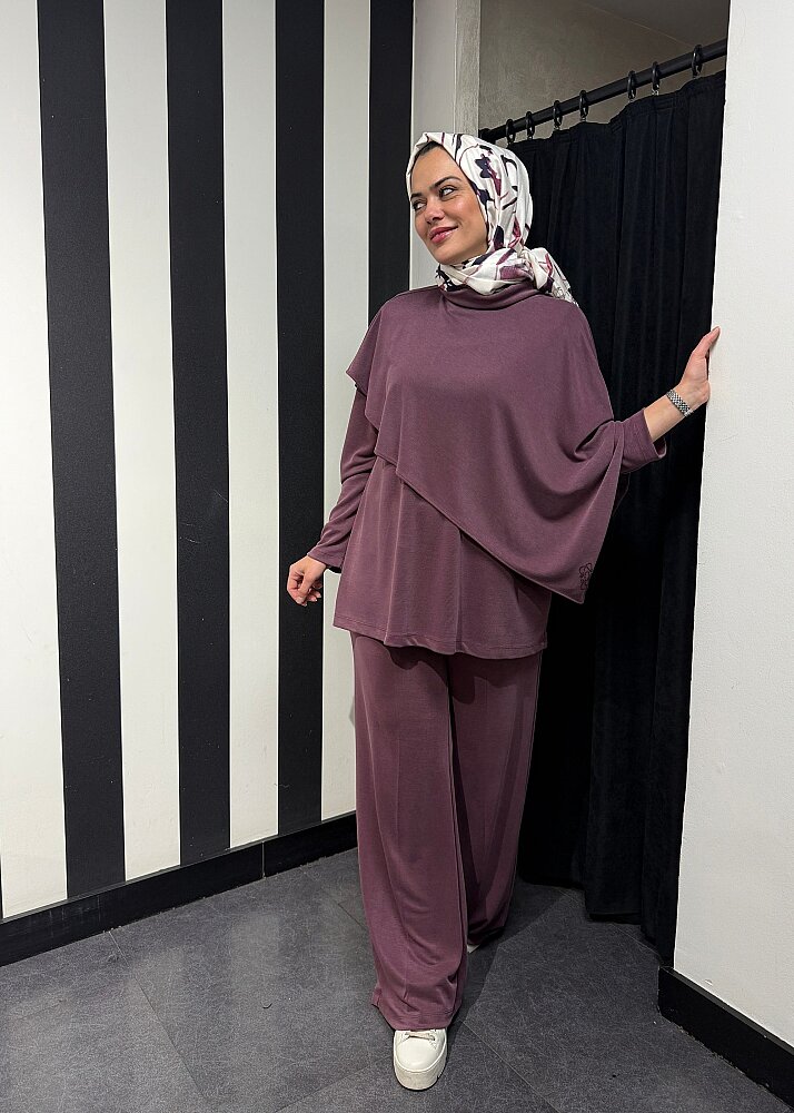 Qupra Pelerinli Pantolonlu Takım BORDO
