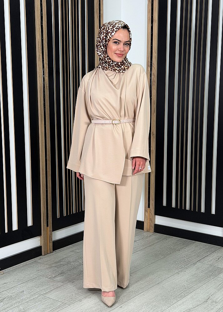 Qupra Şal Detaylı Örme Takım BEJ