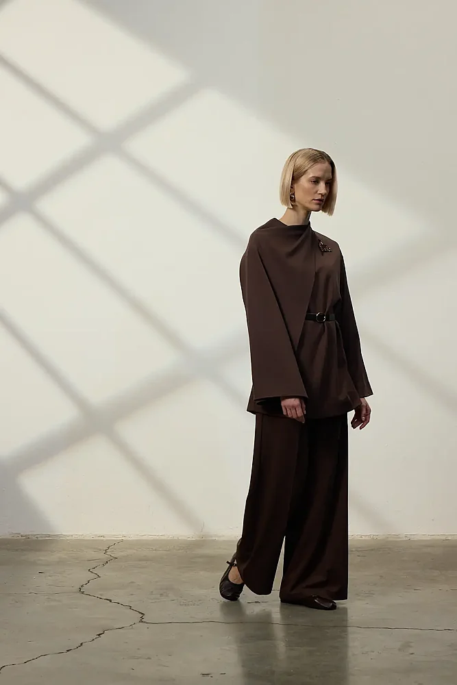 Qupra Şal Detaylı Örme Takım KAHVE - 2