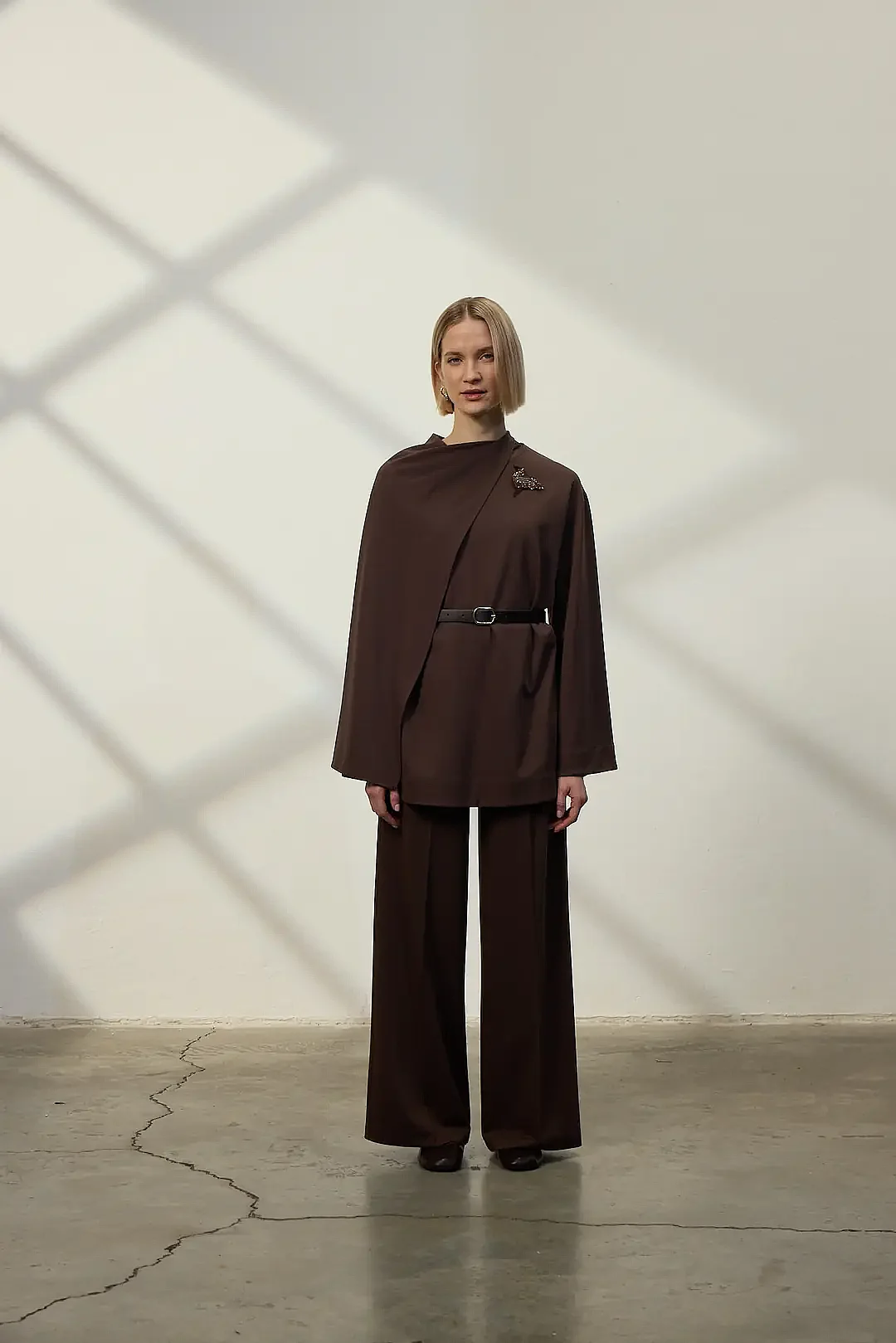 Qupra Şal Detaylı Örme Takım KAHVE - 1