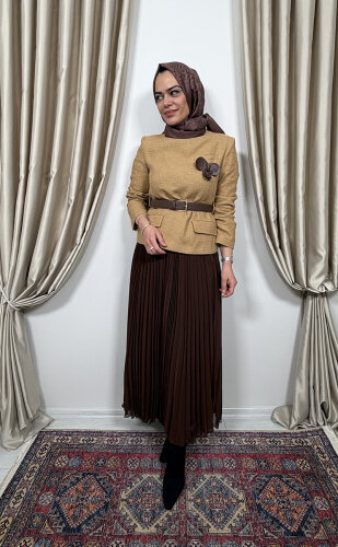 Qupra Tüvit Ceketli Etek Takım CAMELKAHVE