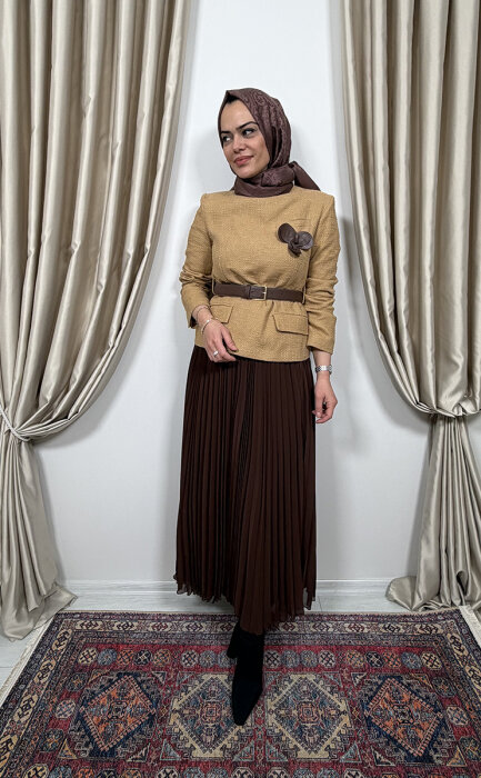 Qupra Tüvit Ceketli Etek Takım CAMELKAHVE - 1