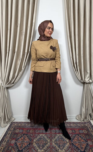 Qupra Tüvit Ceketli Etek Takım CAMELKAHVE - 2