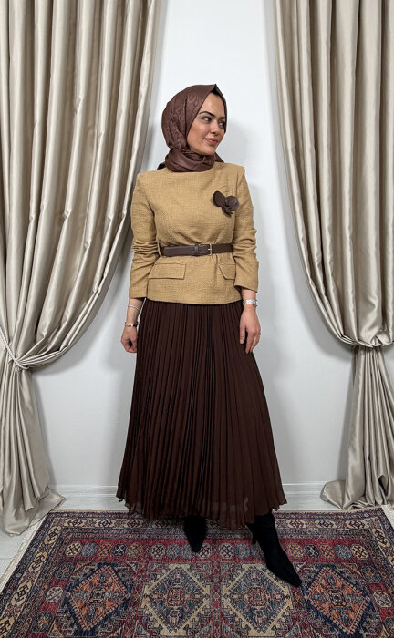 Qupra Tüvit Ceketli Etek Takım CAMELKAHVE - 2