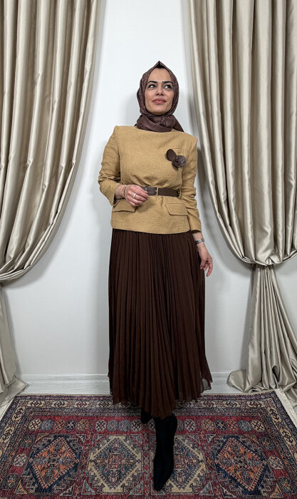 Qupra Tüvit Ceketli Etek Takım CAMELKAHVE - 3