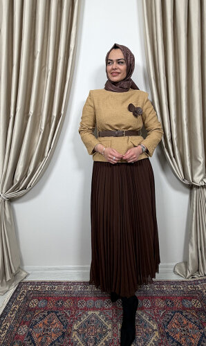 Qupra Tüvit Ceketli Etek Takım CAMELKAHVE - 4