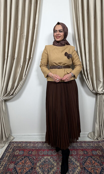 Qupra Tüvit Ceketli Etek Takım CAMELKAHVE - 4