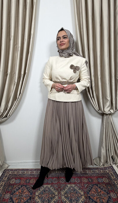 Qupra Tüvit Ceketli Etek Takım EKRU-VİZON - 2