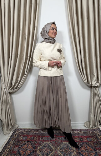 Qupra Tüvit Ceketli Etek Takım EKRU-VİZON - 4