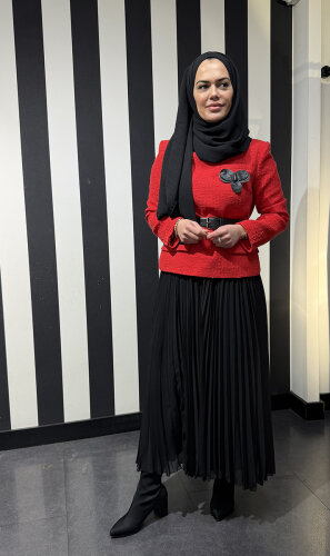 Qupra Tüvit Ceketli Etek Takım KIRMIZI SIYAH - 2