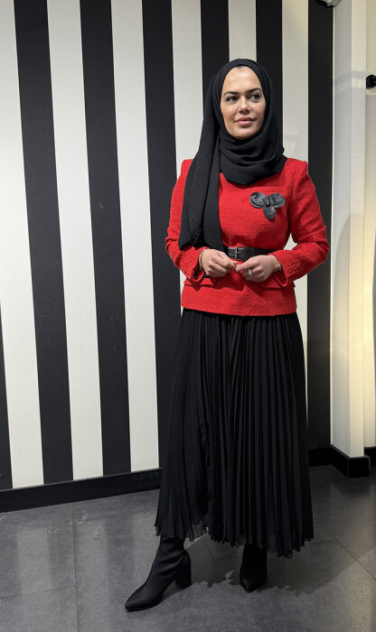 Qupra Tüvit Ceketli Etek Takım KIRMIZI SIYAH - 2