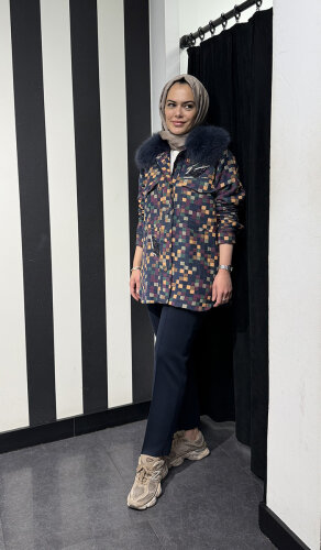 Qupra Yakası Kürklü Pötikareli Ceket ORJİNAL - 2