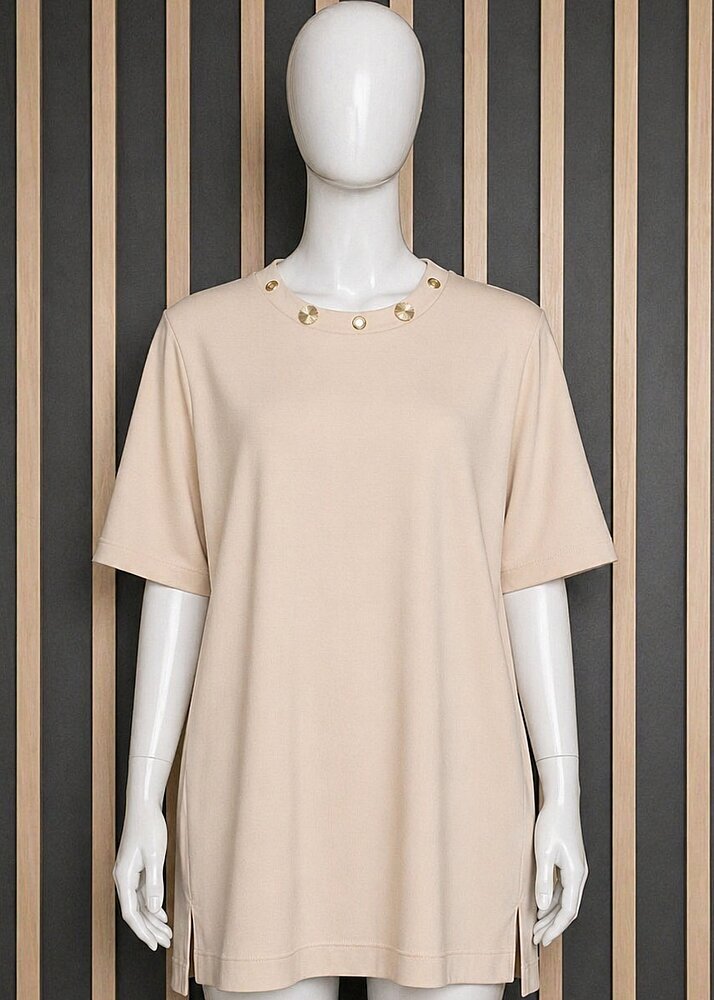 Qupra Yakası Taşlı Basıc Bluz EKRU