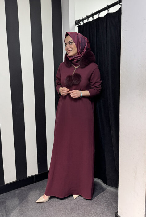 Qupra Zincirli Kürklü Takım BORDO - 4