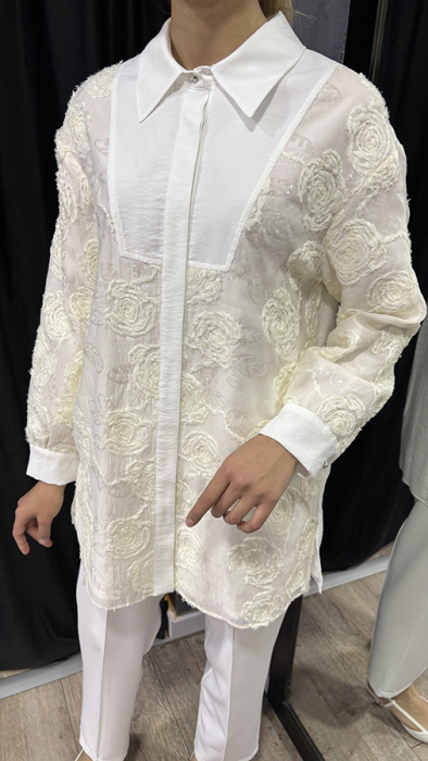 SBL Design Gül Desenli Gömlek EKRU - 4