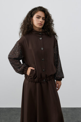 SBL Design Kolları Pullu Pantolon Takım KAHVE - 3