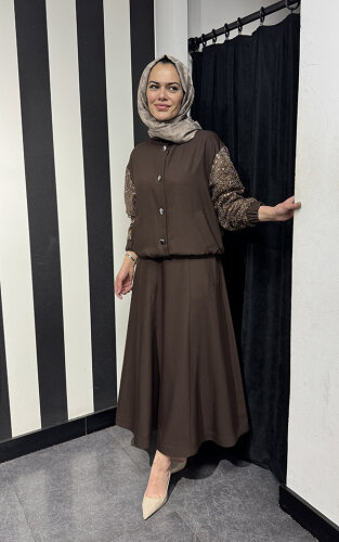 SBL Design Kolları Pullu Pantolon Takım KAHVE - SBL Design