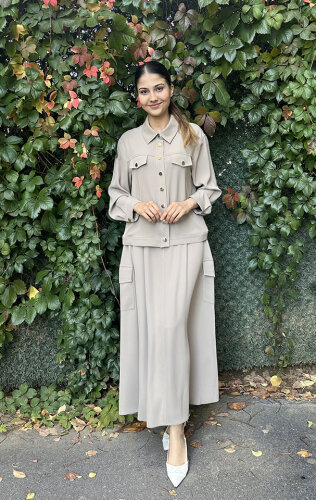 SBL Design Önü Çıtçıtlı Pantolon Takım BEJ - SBL Design