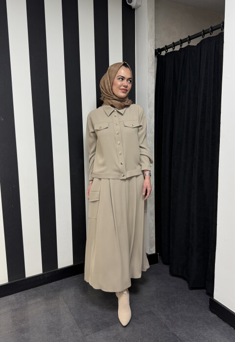 SBL Design Önü Çıtçıtlı Etekli Takım BEJ - 2