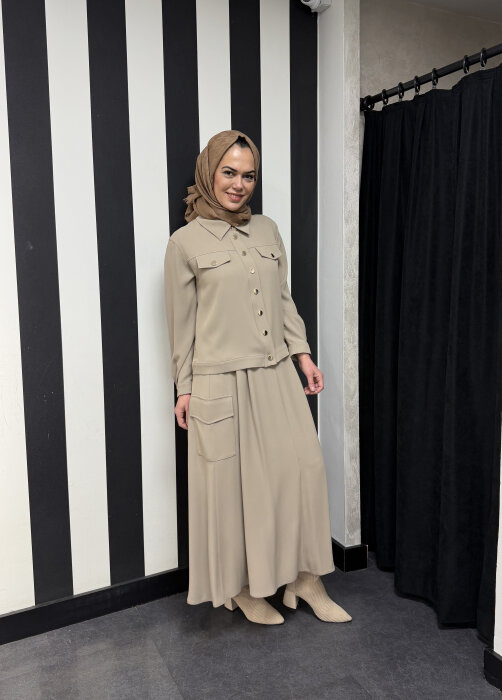 SBL Design Önü Çıtçıtlı Etekli Takım BEJ - 3