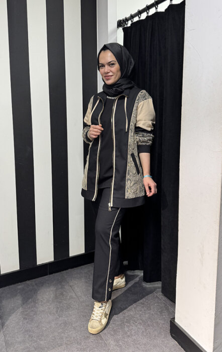 SBL Design Tül Ve Pul Detaylı Önü Fermuarlı Pantolon Takım SİYAH - 1