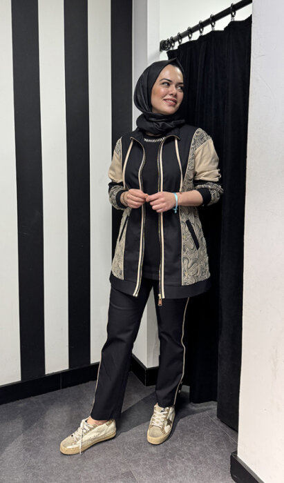 SBL Design Tül Ve Pul Detaylı Önü Fermuarlı Pantolon Takım SİYAH - 2