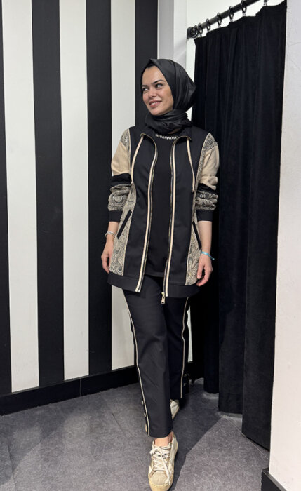 SBL Design Tül Ve Pul Detaylı Önü Fermuarlı Pantolon Takım SİYAH - 3