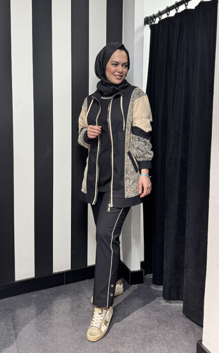 SBL Design Tül Ve Pul Detaylı Önü Fermuarlı Pantolon Takım SİYAH - 4