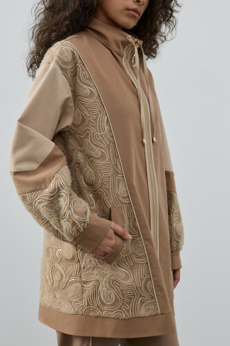 SBL Design Tül Ve Pul Detaylı Önü Fermuarlı Pantolon Takım SÜTLÜ KAHVE - 3