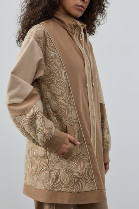 SBL Design Tül Ve Pul Detaylı Önü Fermuarlı Pantolon Takım SÜTLÜ KAHVE - 3