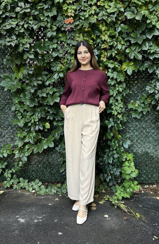 SBL Desing Beli Lastikli Boru Paça Pantolon BEJ - SBL Design