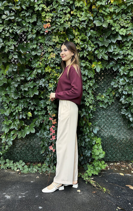 SBL Desing Beli Lastikli Boru Paça Pantolon BEJ - 3