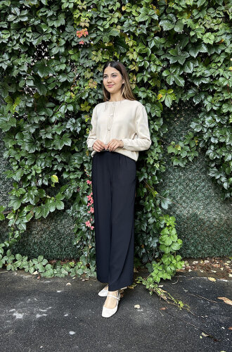 SBL Desing Beli Lastikli Boru Paça Pantolon SİYAH - 2