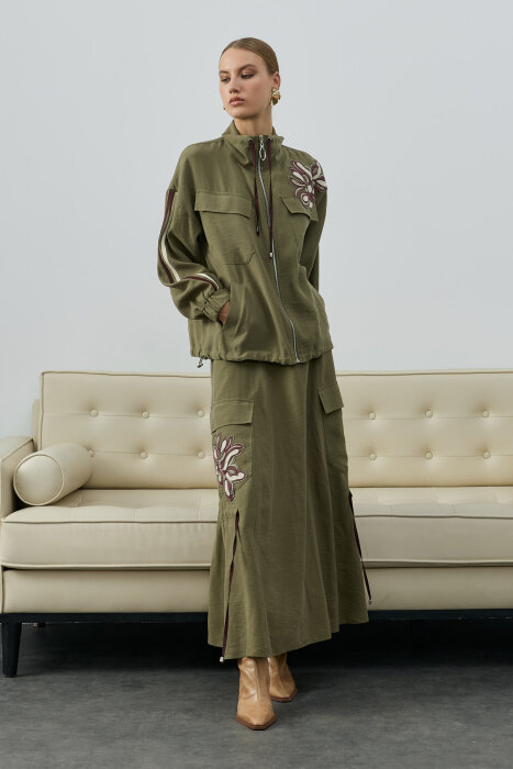 SBL Desing Çiçek Detaylı Etekli Takım HAKİ - 2