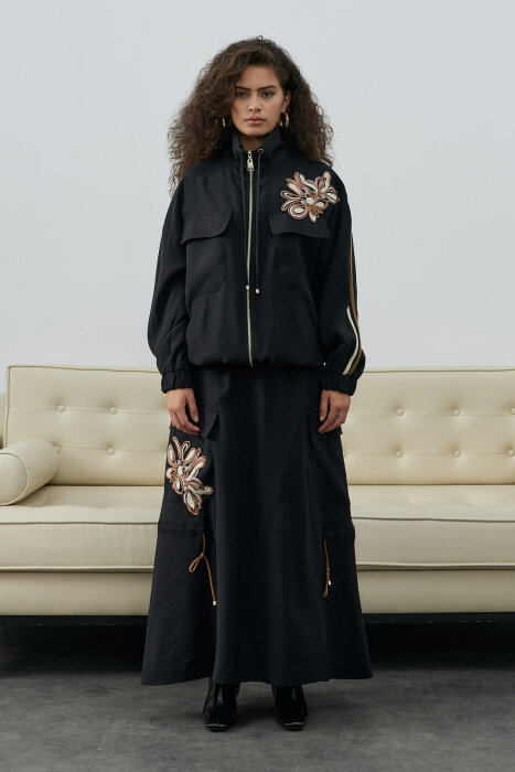 SBL Desing Çiçek Detaylı Etekli Takım SİYAH - 4