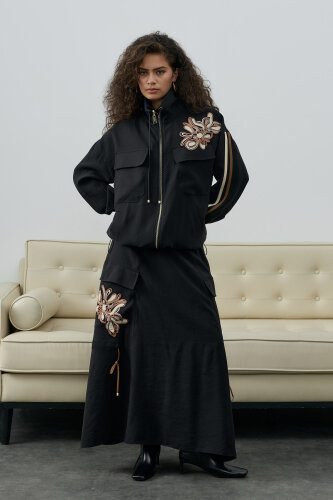 SBL Desing Çiçek Detaylı Etekli Takım SİYAH - 6