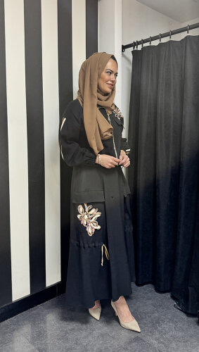 SBL Desing Çiçek Detaylı Etekli Takım SİYAH - 3