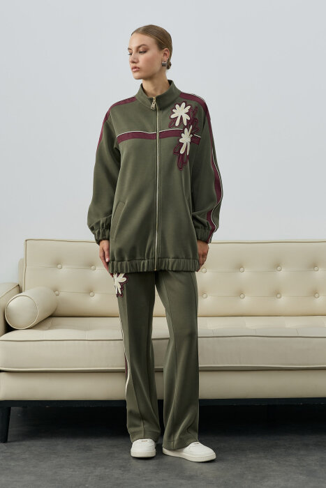 SBL Desing Fermuarlı Çiçek Detaylı Pantolonlu Takım HAKİ - 1