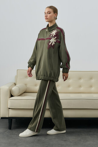 SBL Desing Fermuarlı Çiçek Detaylı Pantolonlu Takım HAKİ - 2