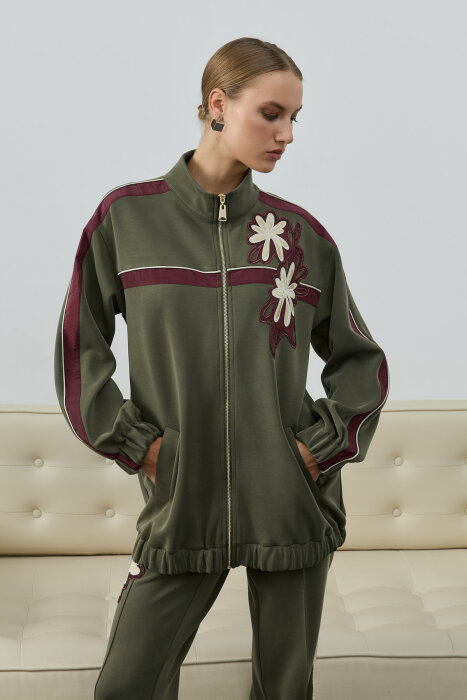 SBL Desing Fermuarlı Çiçek Detaylı Pantolonlu Takım HAKİ - 3