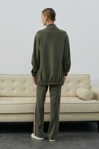 SBL Desing Fermuarlı Çiçek Detaylı Pantolonlu Takım HAKİ - 4