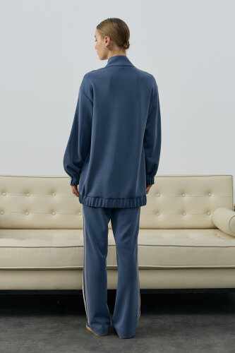 SBL Desing Fermuarlı Çiçek Detaylı Pantolonlu Takım İNDİGO - 4